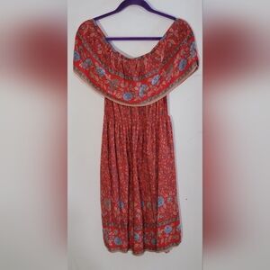 Boho Off-Shoulder Floral Red Dress Size Medium